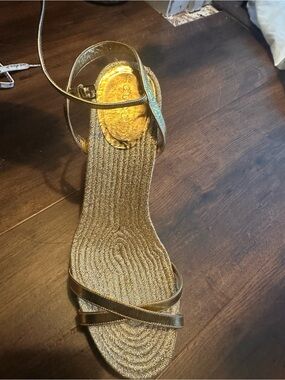 Gucci Metallic Gold Espadrille Wedge Sandal